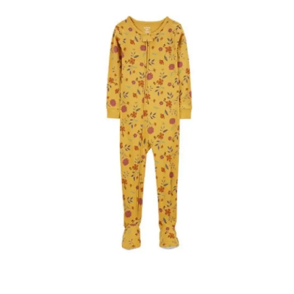 Carter's Toddler Girls Yellow 1 Piece Floral Print Snug Fit Footed Pajamas pj 5T